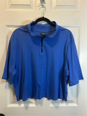 Blue Quarter-Zip Top Women’s Plus Size 2X Short Sleeve Collared NEW